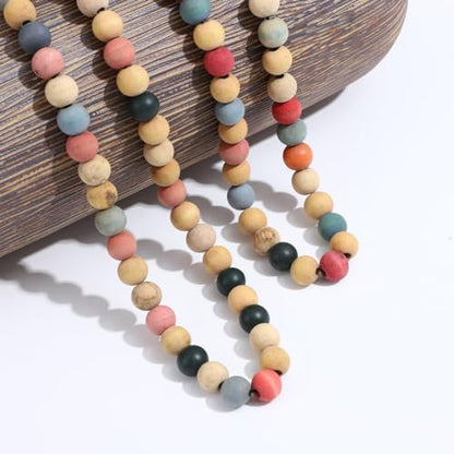 COLORFUL BLING 8MM Natural Wood Bead Necklace Africa Wooden Chain Statement Unisex Chunky Strand Necklaces Hip Hop Jewelry - color: mix
