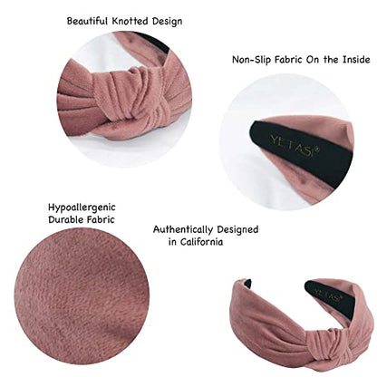 Women's Knotted Headband: Dusty Pink Velvet Top Knot Fashion Head Bands With Non-Slip Material - color: Dusty Pink A
