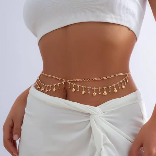 Alloy Waist Chain for Women, Adjustable Body Chain Belt, Layered Bikini Belly Chain, Jewelry for Beach Wear, Summer, Wedding, Festival, Party and Concert - color: Rhinestone Dangle Chain