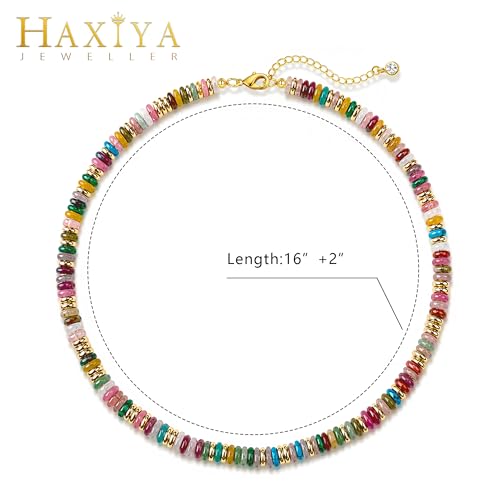 HAXIYA Colorful Beades Gemstone Necklace for Women Boho Beaded Choker | Rainbow Natural Stone Chunky Bead Surfer Summer Beach Necklaces Jewelry Hypoallergenic - color: Raibow+Gold