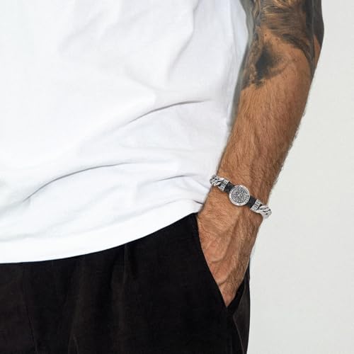 HZMAN 8.5Inch Cuban Link Bracelet for Men Silver Stainless Steel Heavy Biker Link Bracelet - color: Archangel