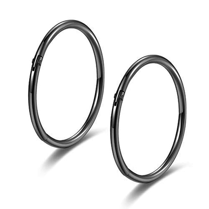 Lantine Black Hinged 20g 18g 16g Nose Rings Hoops 6mm 8mm 10mm 12mm 14mm 16mm Septum Ring Clicker Cartilage Helix Hoop Earrings Set - style: 18g 9mm 2pieces Set