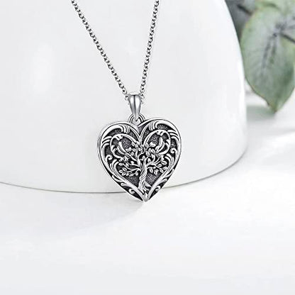 AILIN Heart Tree Of Life Necklace With Photo 925 Sterling Silver/Brass Customize Photo Pendant With Chain Back Engraved Locket With Picture Gifts For Women Mom Daughter Grandma