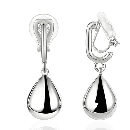 FAN&LOUIS Gold Sliver Teardrop Clip On Earrings for Women，Non-Pierced Trendy Statement Dangle Water Drop Women's Hypoallergenic Clip-On Earrings - style: Silver