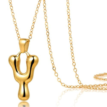 DoDoBeads Stainless Steel Initial Necklace, Waterproof 18K Gold Plated Necklace, Non-Tarnish Chunky Monogram Jewelry Gifts for Women, Mothers Day Gift - style: Y
