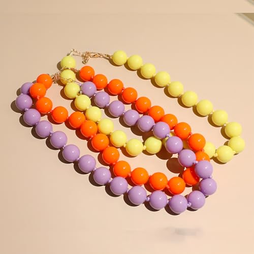 JNF Chunky Beaded Necklaces Women Large Big Ball Bead Choker Necklace Bold Statement Beads jewelry Gift - color: dark purple beads