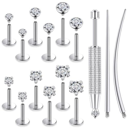 F136 Titanium 20/18/16g Flatback Earrings Nose Lip Rings Jewelry - color: White, size: 16g