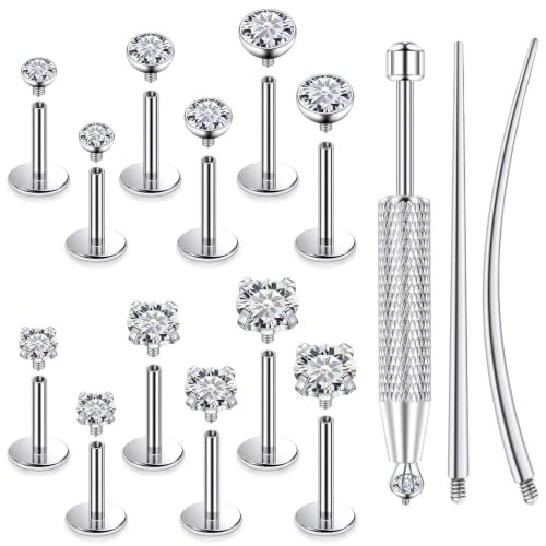 F136 Titanium 20/18/16g Flatback Earrings Nose Lip Rings Jewelry - color: White, size: 16g