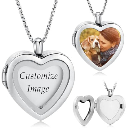 Oinsi Cremation Locket Necklace For Ashes Of Loved One Carry Photo Glass Memorial Urn Jewelry 316L Stainless Steel Keepsake Gifts - color: B-Customize Image