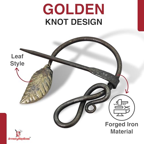 Armory Replicas™ Hand-Forged Viking & Celtic Cloak Pin Brooch – Medieval Fibula for Costumes, Reenactments, Cosplay & Historical Dress Accessories - style: Gold Leaf Ring
