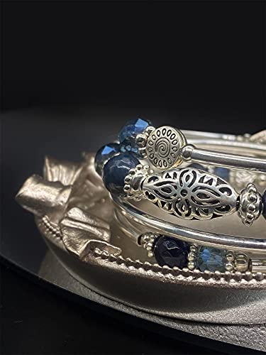 FULU AUTUMN Stackable Beaded Bracelets for Women Boho Wrap Silver Bracelet Layered Fashion Jewelry Gifts for Her - color: Blue