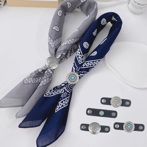 4Pcs Scarf Ring Western Bandana Slide For Women Men Genuine Leather Wild Rag Clip Neckerchief Holder Cowboy Accessories Clothing Cinch Buckle - color: Silver A