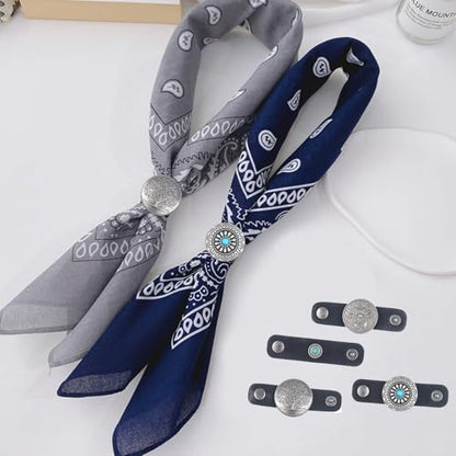 4Pcs Scarf Ring Western Bandana Slide For Women Men Genuine Leather Wild Rag Clip Neckerchief Holder Cowboy Accessories Clothing Cinch Buckle - color: Silver A