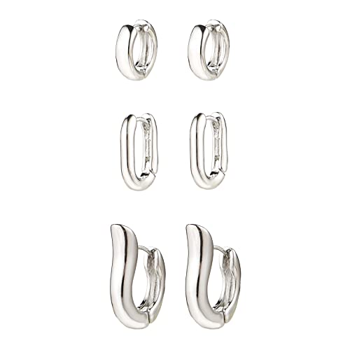 ALLHOLA 14K Gold Plated Hoop Earrings for Women, Hypoallergenic Chunky Gold Plating Hoop Earrings Multipack, Lightweight Twisted Huggie Hoops Earring Set Jewelry for Gifts - color: B-3 silver hoops