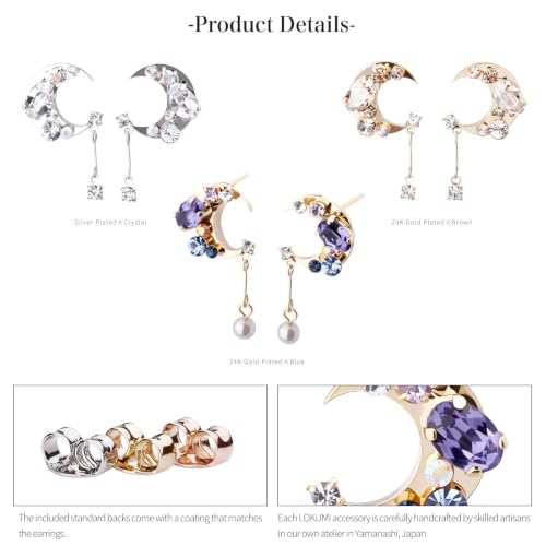 LOKUMI Preciosa Crystal Crescent Earrings | Nickel-Free Hypoallergenic Bijou Earrings | 24K Gold, 18K Pink Gold & Silver Plated, 4 Colors tp-60 - color: 24K Gold Plated & Brown