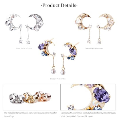 LOKUMI Preciosa Crystal Crescent Earrings | Nickel-Free Hypoallergenic Bijou Earrings | 24K Gold, 18K Pink Gold & Silver Plated, 4 Colors tp-60 - color: 24K Gold Plated & Brown