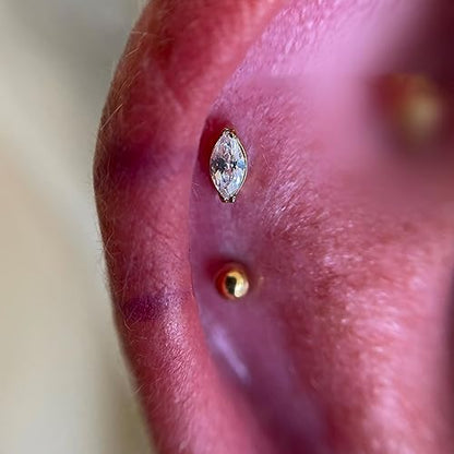 1PC Tragus Conch Helix Flat Labret Piercing Jewelry 16G 6mm 8mm - ASTM F136 Titanium Cartilage Earring Flatback Stud, Implant Grade Internally Threaded Hypoallergenic Body Jewelry (Clear CZ) - color: Clear Marquise CZ - Tit