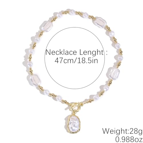 Chunky Pearl Necklaces for Women Chunky Baroque Pearl Beaded Gold Chain Link Pearls Pendant Necklace White Pearls Necklace Valentine's Day Jewelry Gifts Party Prom Birthday Outfits Accessorie - style: Pearl Bead Necklace, Pearl Pendant