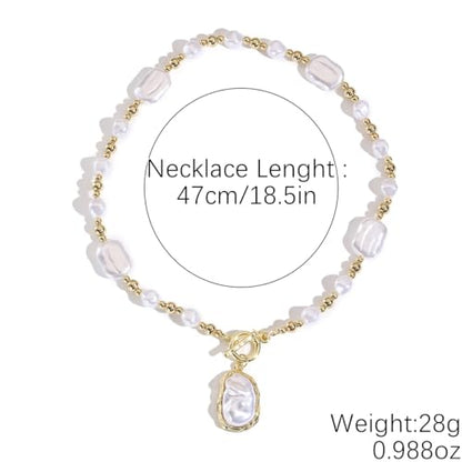 Chunky Pearl Necklaces for Women Chunky Baroque Pearl Beaded Gold Chain Link Pearls Pendant Necklace White Pearls Necklace Valentine's Day Jewelry Gifts Party Prom Birthday Outfits Accessorie - style: Pearl Bead Necklace, Pearl Pendant