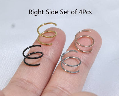 Renkovte Double Nose Ring for Single Piercing,20G Snug Spiral Nose Rings Hoops 8mm Thin Nose Piercing Jewelry for Women - style: Right Side 4PCS 8mm