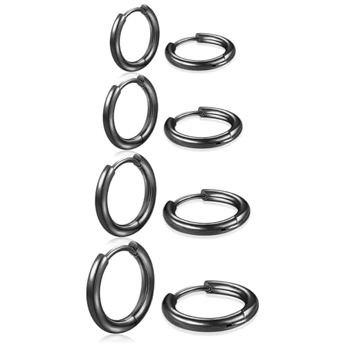 Huggie Hoop Earrings Small Hypoallergenic 14K Gold Plated Huggie Earrings For Women Simple Huggie Stud Earrings - color: Black-6/8/10/12mm