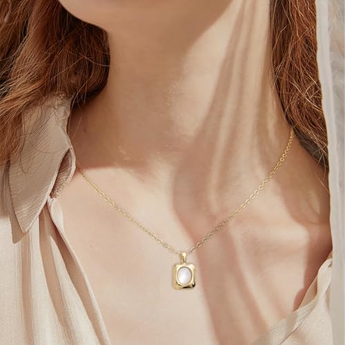 Jean Beau Gold Stone Pendant Necklaces for Women, Chunky Gemstone Dangle Necklace Wedding Prom Fashion Jewelry Gift - color: Square Pearl