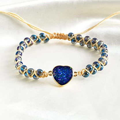 YGLINE Stone Bead Yoga Meditation Bracelet Healing Crystal Double Layer Natural Gemstone Beaded Relax Anxiety Bracelets for Women Men - color: navy blue