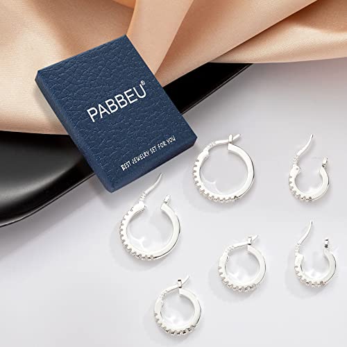 PABBEU 925 Sterling Silver Small Hoop Earrings Set for Women Hypoallergenic | 3Pairs Cubic Zirconia Small Huggie Hoop Earrings Set 13/15/20mm,Nickel-Free Lightweight Comfortable Sleeper Earrings Gift Set - color: 13/15/20mm H Silver