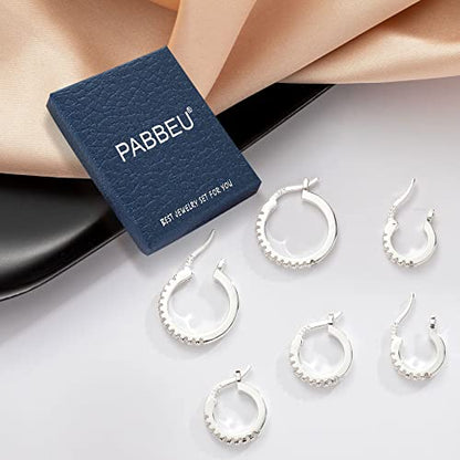 PABBEU 925 Sterling Silver Small Hoop Earrings Set for Women Hypoallergenic | 3Pairs Cubic Zirconia Small Huggie Hoop Earrings Set 13/15/20mm,Nickel-Free Lightweight Comfortable Sleeper Earrings Gift Set - color: 13/15/20mm H Silver