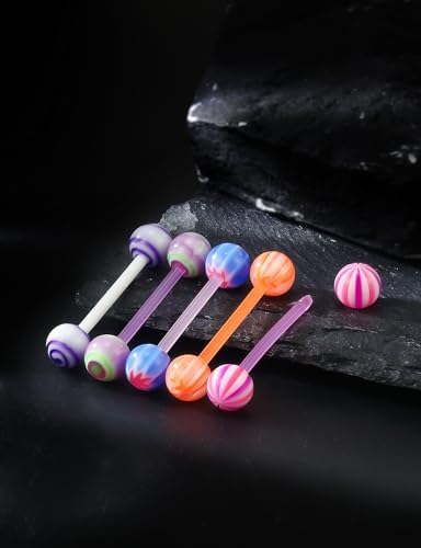 14G 100Pcs Colorful Ball Surgical Steel and Bioflex Flexible Acrylic Nipple Tongue Rings Piercing Jewelry 14 Gauge Straight Barbell Tongue Nipple Ring Piercing Jewelry Retainer For Women Men - size: 14G-14MM Acrylic Bar