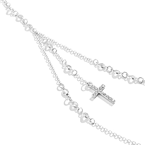 Summer Beach Crystal Cross Pendant Bra Body Chest Chain Rhinestone Long Tassel Waist Body Chain Necklace Sexy Crystal Belly Chain Jewelry for Women - color: Silver