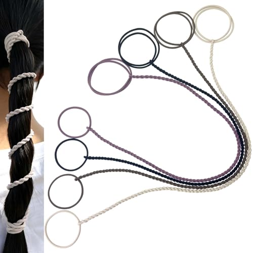 Hair Ties for Women, 16" 4 Packs Soft Nylon Elastic Ponytail Holders for Thick,Curly,Fine Hair Spiral Pony Tail Wrap Around Tie Long Womens Accessories for Sport,Swim,GYM (Black/Beige/Brown/Purple) - color: Black/Beige/Brown/Purple-16"