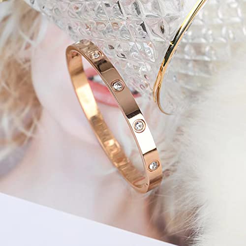 Friendship Love Bracelet for Women, 18K Gold Plated Titanium Steel Cuff - color: Rose Gold, size: Zircon 7.5''