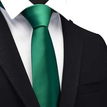 Branduce 3.15"（8cm） Mens Solid Satin Tie Pre-tied Adjustable Zipper Necktie for Business and Wedding - color: Emerald Green