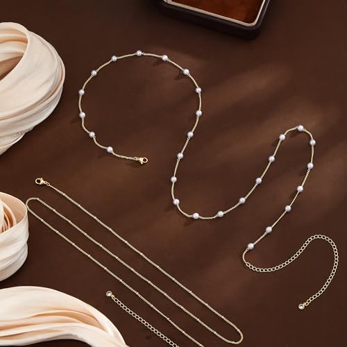 14K Gold Plated Waist Chain for Women Dainty 2Pcs Layered Belly Chain Beaded Pearl Body Chain Belt Set Waterproof Summer Beach Bikini Jewelry Accessories Adjustable Waist Beads Gift - style: 2Pcs Bead&Pearl-GD