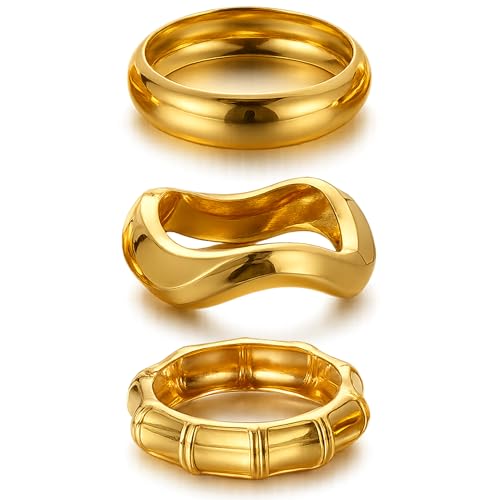 Chunky Gold Bangle Bracelets for Women, 14k Gold Plated Dainty Cuff Stackable Bangles Set, Trendy Bracelet Stack Fashion Jewelry Gifts - color: 04-GOLD