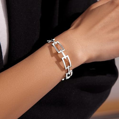 Gelbesty Infinity Love Knot Dainty Gold Bangle Bracelets for Women, 14K Gold Plated Adjustable 925 Silver Bracelet, Trendy Jewelry Gifts for Valentine's Day - color: Gold_Square
