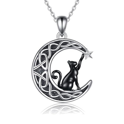 925 Sterling Silver Moon Black Cat Necklace for Women Cat Jewelry - style: J-Black Cat Moon Necklace
