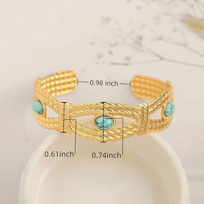 PERNNLA PEARL Dainty Gold Bar Bracelet for Women Simple Delicate Thin Cuff Bangle Hook Bracelet 18K Gold Plated Handmade Minimalist Jewelry - color: 9.3-Turquoise