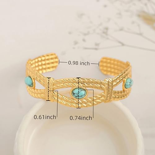 PERNNLA PEARL Dainty Gold Bar Bracelet for Women Simple Delicate Thin Cuff Bangle Hook Bracelet 18K Gold Plated Handmade Minimalist Jewelry - color: 9.3-Turquoise