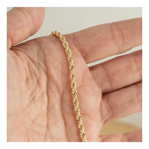 kelistom 18K Gold Silver Tone Rope Link Chain Bracelet for Women Men, 3mm 4mm Braided Rope Chain Bracelets, 7” 7.5” 8.3”, - size: 7.0", style: 3mm-gold