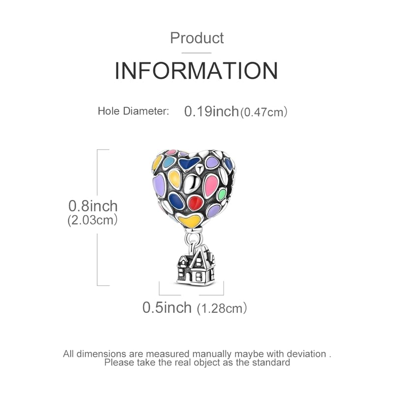 925 Sterling Silver Charms for Bracelets and Necklaces Beads Jewelry Charms for Women - color: Heart Hot Air Balloon House Charm