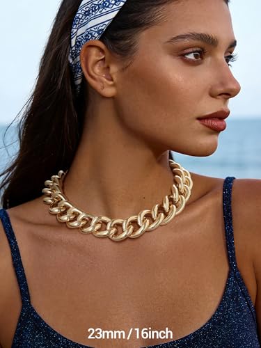 Chunky Gold Necklace for Women, 14K Gold Cuban Chain with Oval Spring Ring, 13MM/16MM/23MM 14K Gold Plated Womens Gold Chain Necklace Hip Pop Trendy Jewlry Gifts - size: 16 inchs, style: 23MM -14K Gold