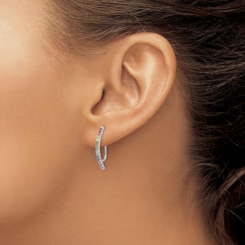 925 Sterling Silver 14k Gold Flash-plated Colorful Cubic Zirconia Ear Climbers - color: White
