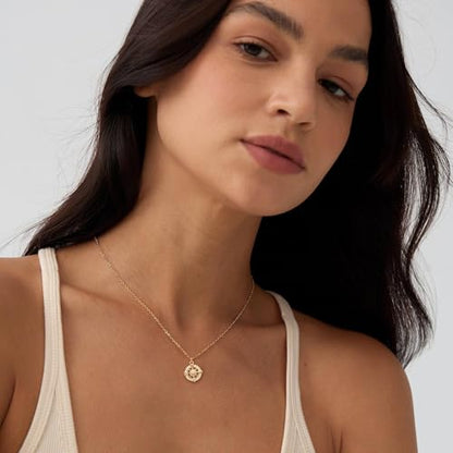 LLWOM Gold Necklace for Women-14k Gold Plated Infinity Necklace Star Of David Necklace Evil Eye Cross Pendants Heart Dainty Gold Necklace For Women - color: Gold-Compass