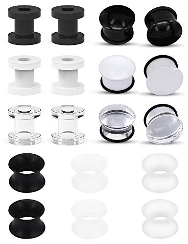 Lcolyoli Screw Fit Ear Gauges Kit Acrylic Tunnel Expander Stretcher Earrings Ultra Thin Silicone Ear Skin Flexible Flesh Earlobe Plugs Body Piercing Jewelry Set for Women Men 2G-00G 9 Pairs - style: c: 18Pcs-3 Colors-00G