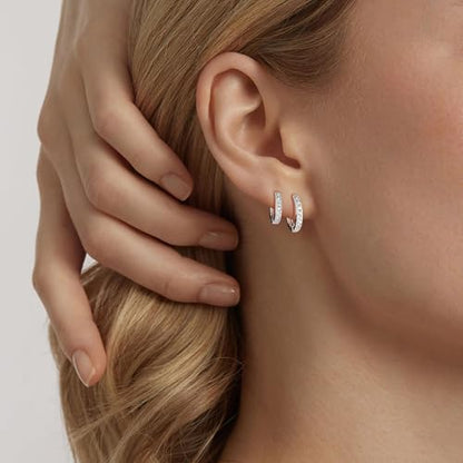 micuco 3 Pairs Small Hoop Earrings Tiny Cartilage Earrings for Women Men | Cubic Zirconia Earrings Huggie Hoop Ear Piercing Earrings for 8mm 10mm 12mm - color: 1# 14K White Gold Plated 8mm,10mm,12mm