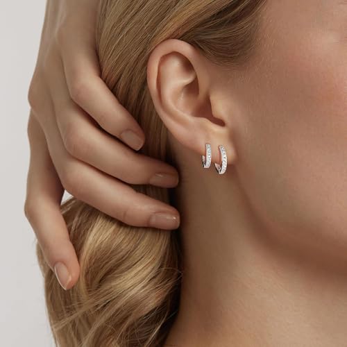 micuco 3 Pairs Small Hoop Earrings Tiny Cartilage Earrings for Women Men | Cubic Zirconia Earrings Huggie Hoop Ear Piercing Earrings for 8mm 10mm 12mm - color: 3# 14K White Gold Plated 10mm*3