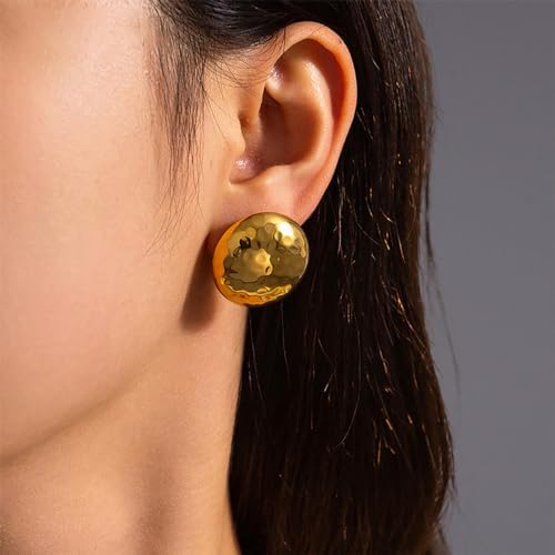 Hammered Gold Spherical Stud Earrings for Women 18K Gold Plated Stainless Steel Round Half Ball Studs Earrings Statement Ear Jewelry