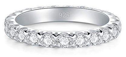 BORUO Sterling Silver Ring - Wedding Bands for Women, Eternity Band, Cubic Zirconia Simulated Diamond Stackable Band for Oura Ring Gen3/4-1.5mm 3mm Band Size 4-12